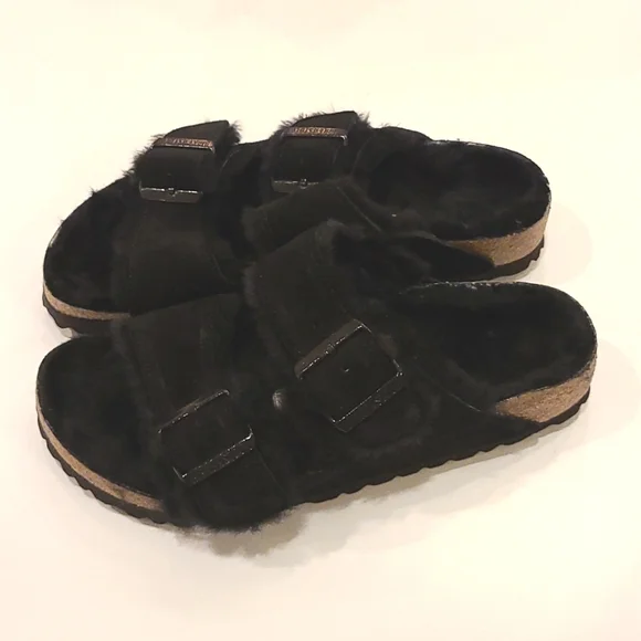Birkenstock black Arizona genuine shearling lined sandal 37 or 40 - Picture 4 of 9